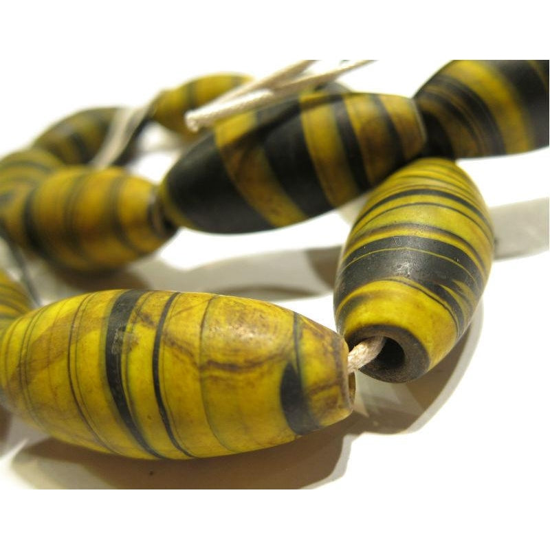 Dzi-style "Bumblebee" Barrels Glass Trade Bead Necklace/Strand or Loose