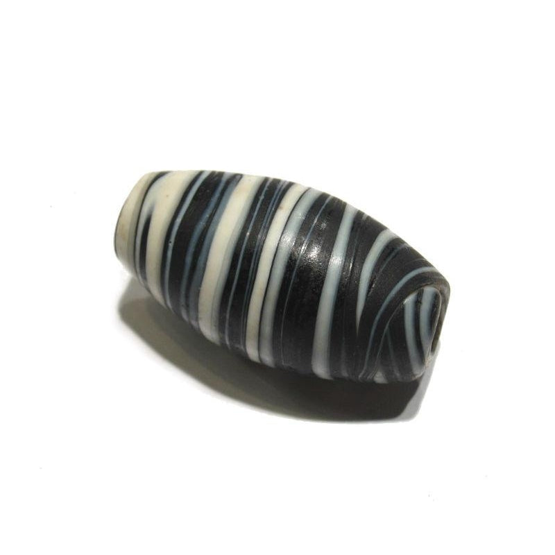 Glass "Dzi Style Banded Agate" Black and White Glass Barrel Necklace/Strand or Loose