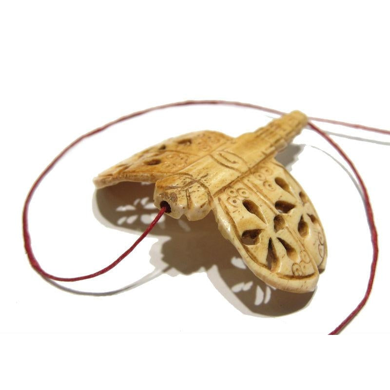 "Victory Dragonfly" Hand Carved Cow Bone Pendant
