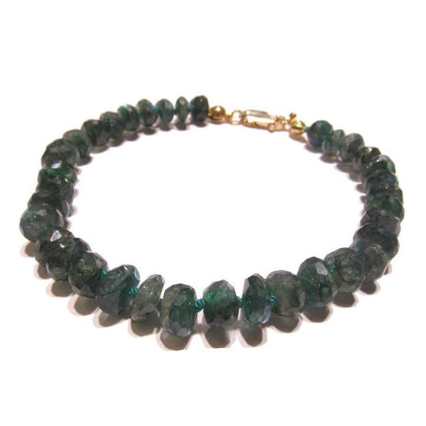 Green Labradorite Knotted Bracelet with Gold Filled Lobster Claw Clasp