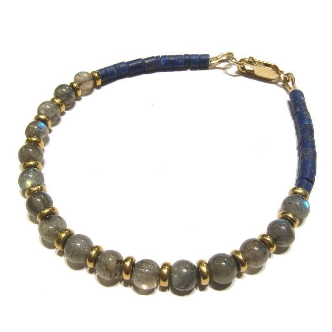 Labradorite and Lapis Lazuli Bracelet with Gold Filled Lobster Claw Clasp