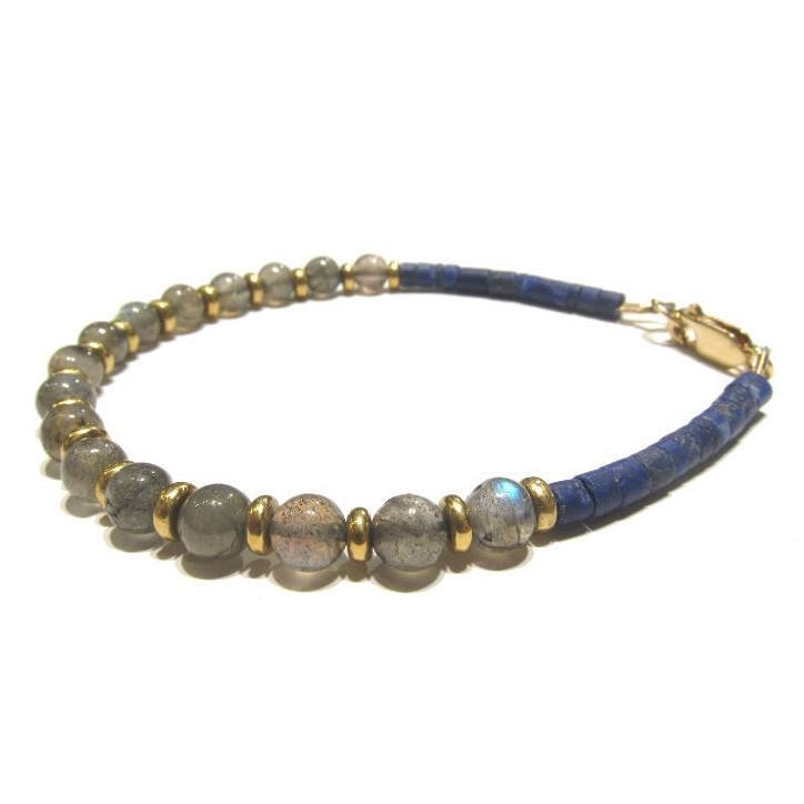 Labradorite and Lapis Lazuli Bracelet with Gold Filled Lobster Claw Clasp