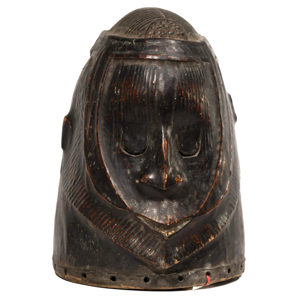 Igala Leather Covered Wood Helmet Mask, Nigeria #384 PROVENANCE