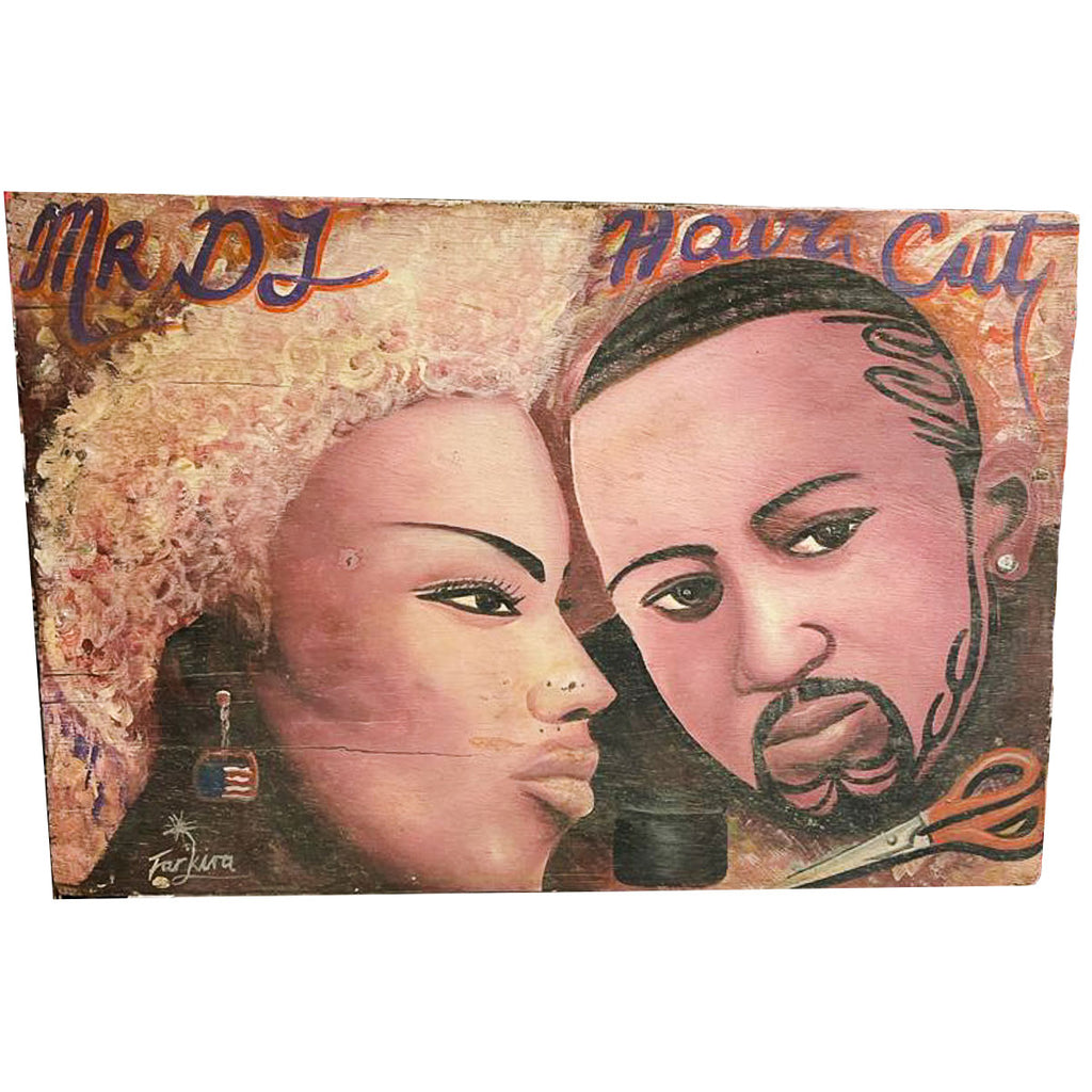 "Mr. DJ Hair Cut" Hand-Painted African Barber Shop Sign #628