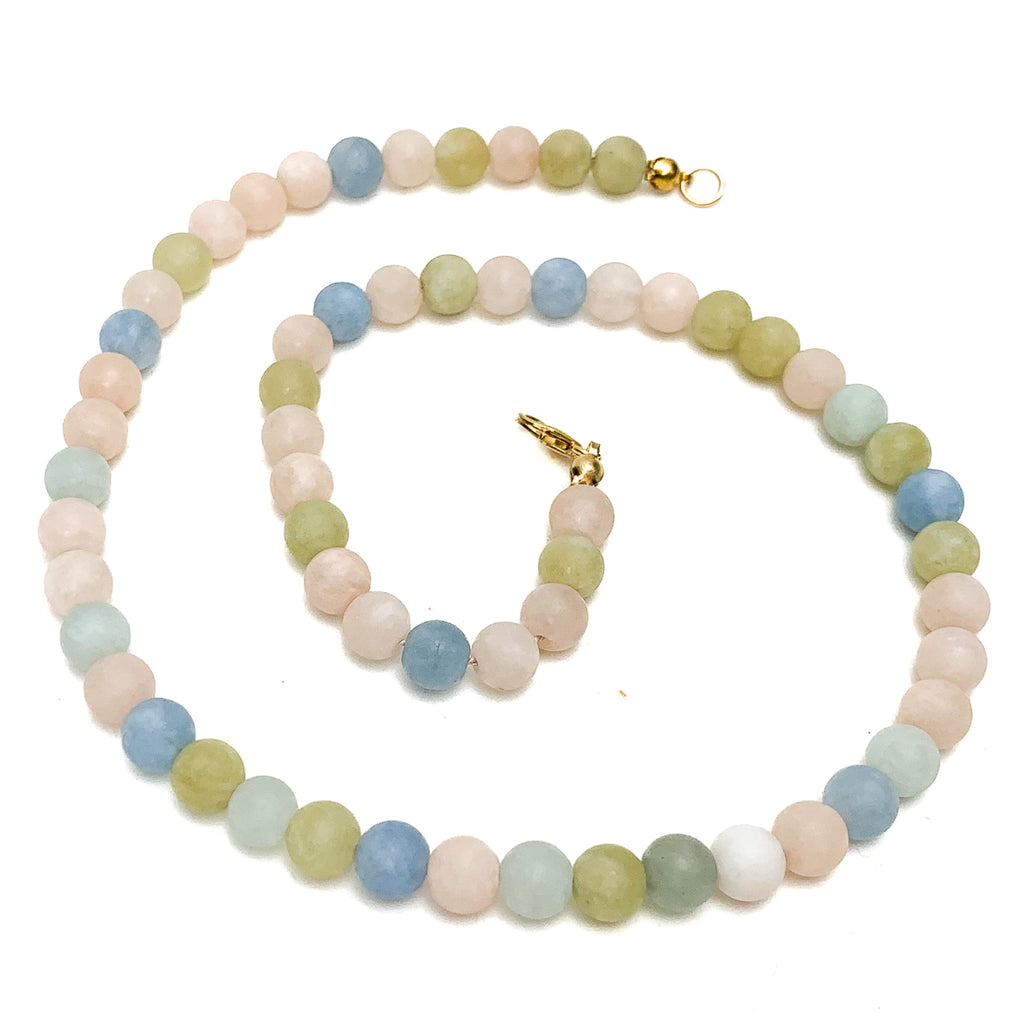 Aquamarine / Beryl Matte 6mm Necklace With Gold-Filled Trigger Clasp