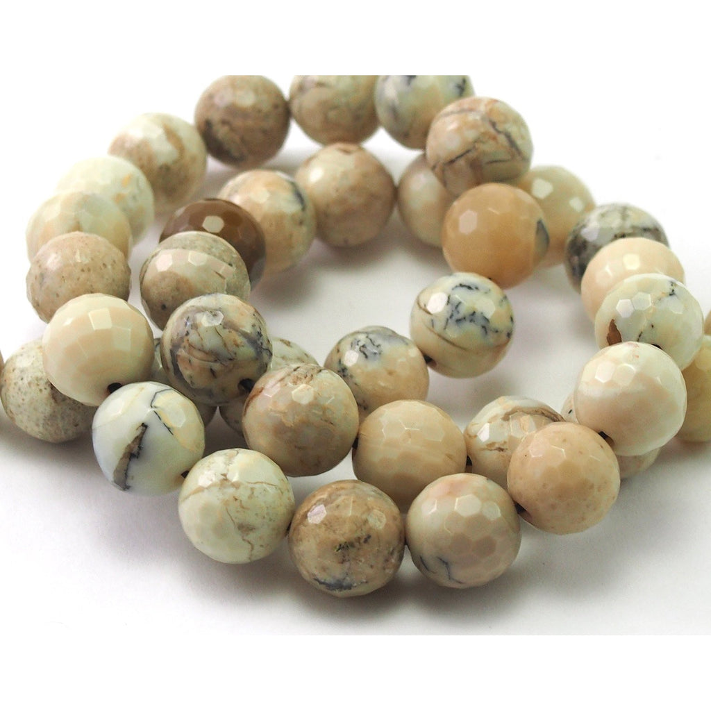 African Opal White Faceted Rounds 10mm Strand