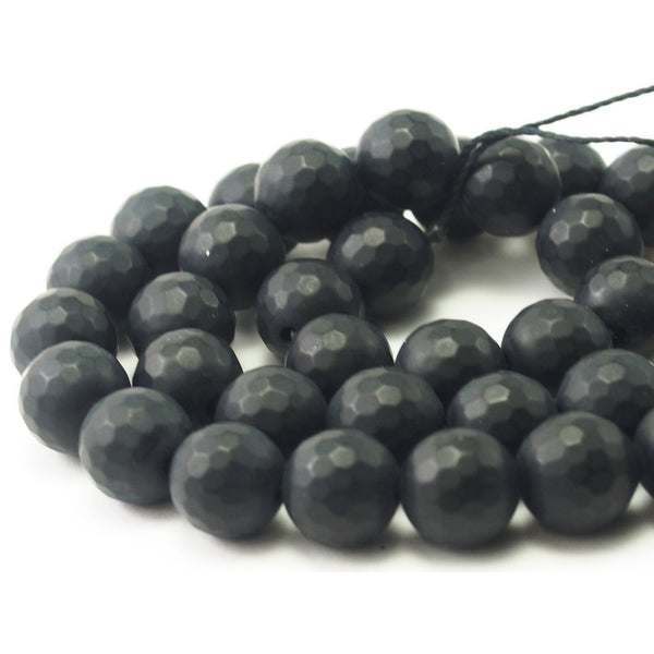 Onyx Black Matte Faceted Rounds 10mm Strand