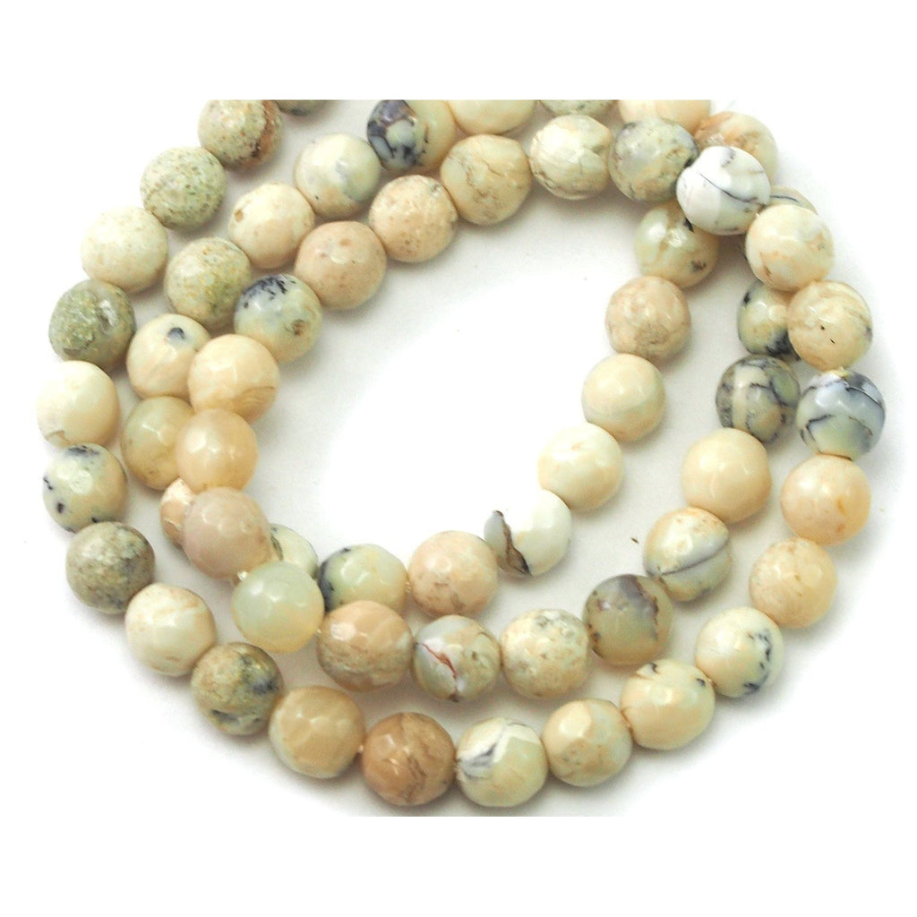 African Opal White Faceted Rounds 6mm Strand