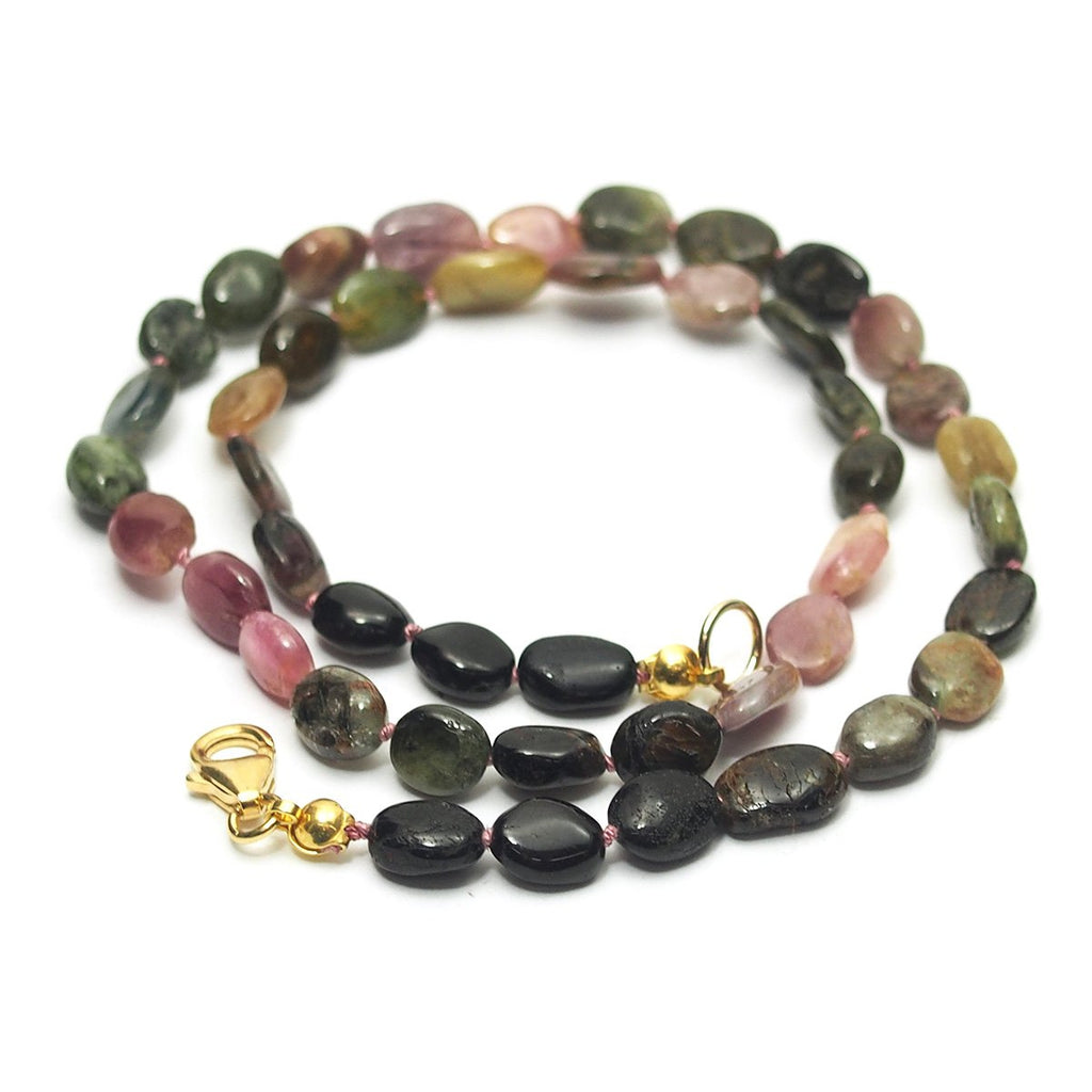 Watermelon Tourmaline Knotted Necklace with Gold Filled Trigger Clasp