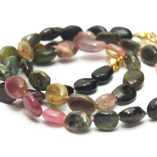 Watermelon Tourmaline Knotted Necklace with Gold Filled Trigger Clasp