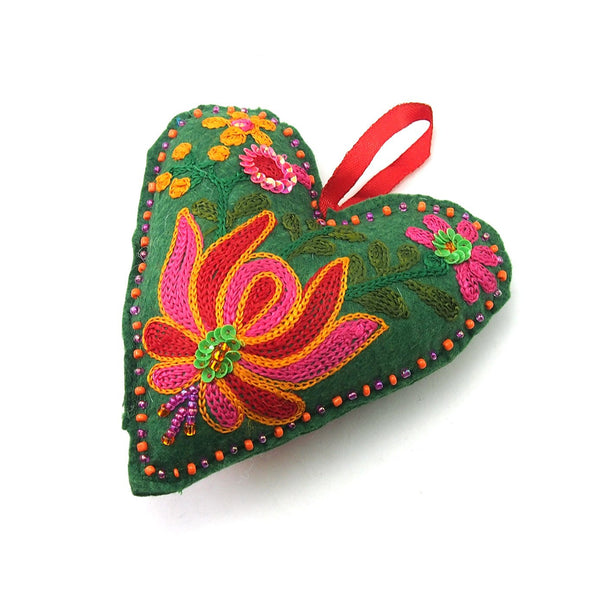 Embroidered Fabric Heart Ornament