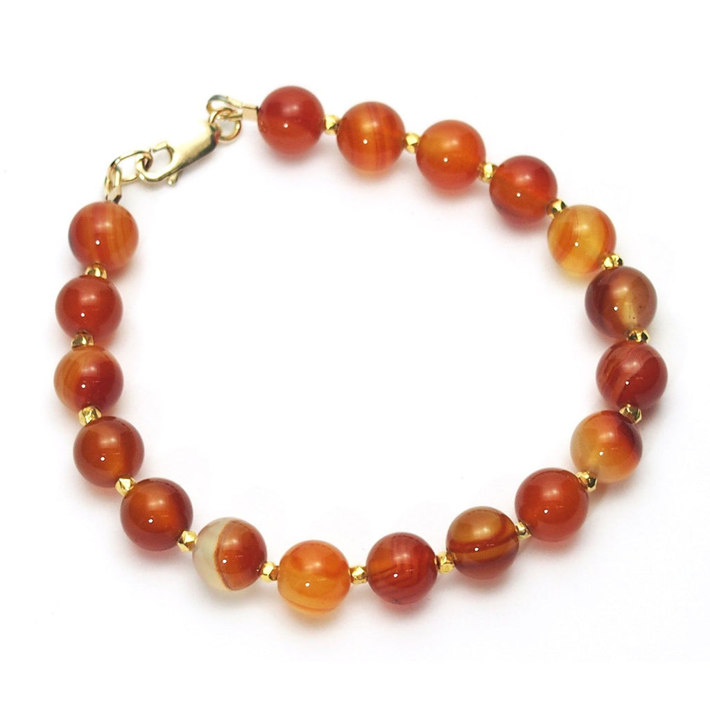Carnelian Bracelet with Gold Vermeil Accent Beads and Gold Filled Lobster Claw Clasp