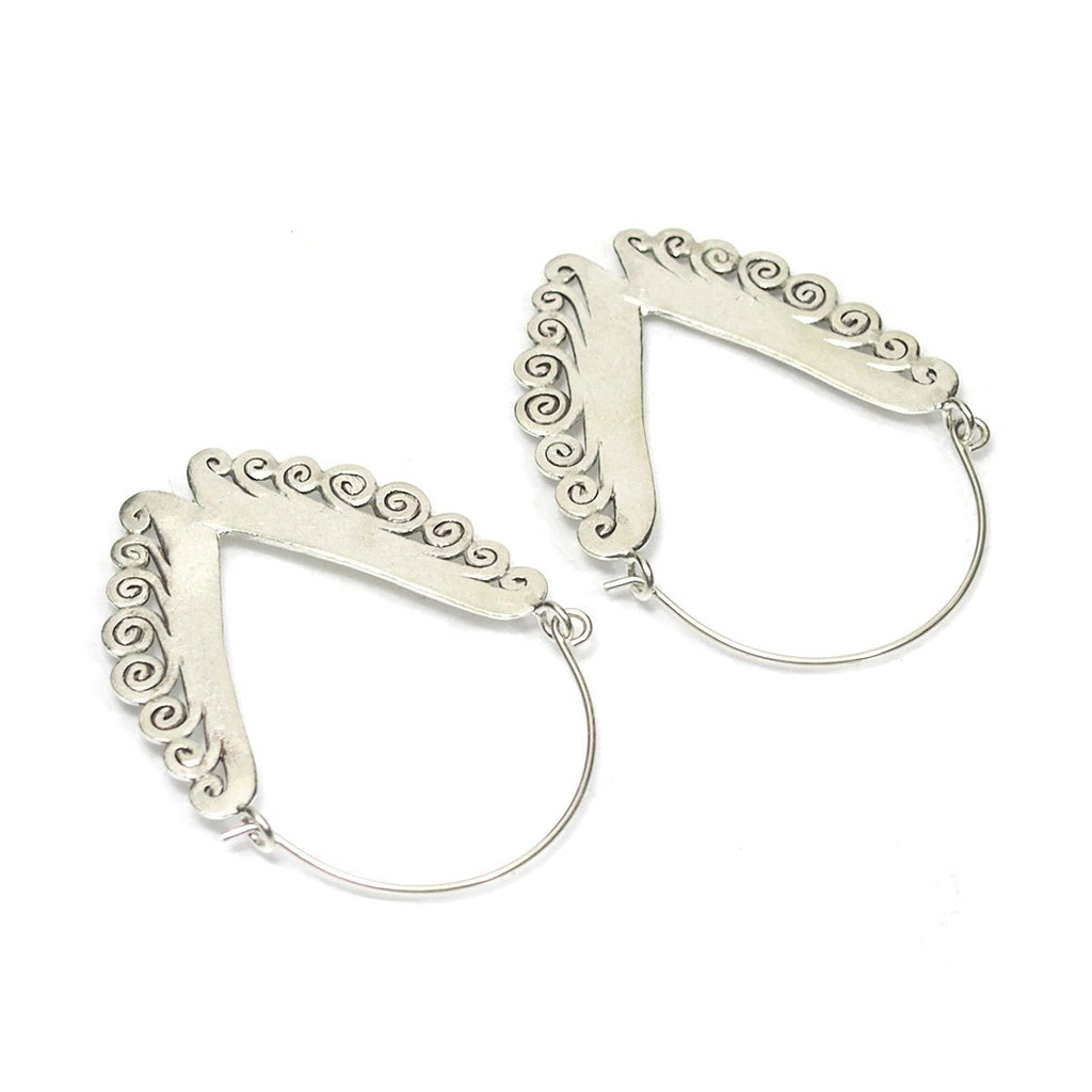 Sterling Silver Curly Chevron Hilltribe Earrings