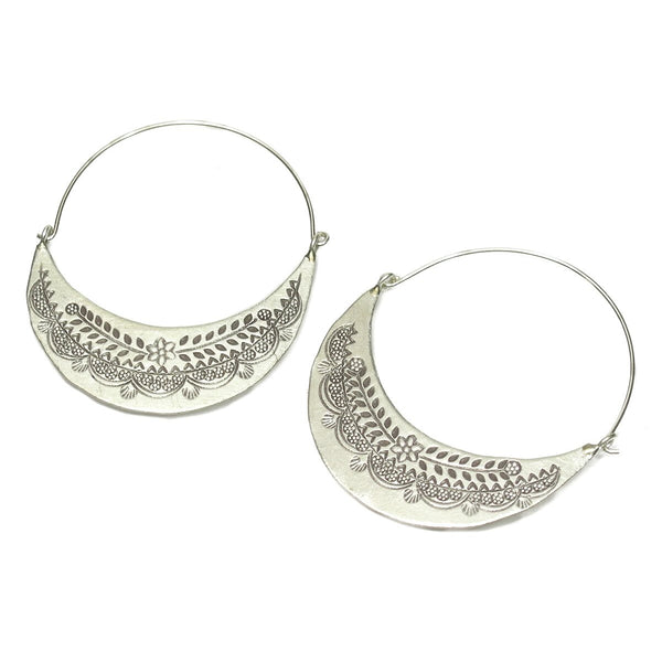 Sterling Silver Lacey Crescent Hilltribe Earrings