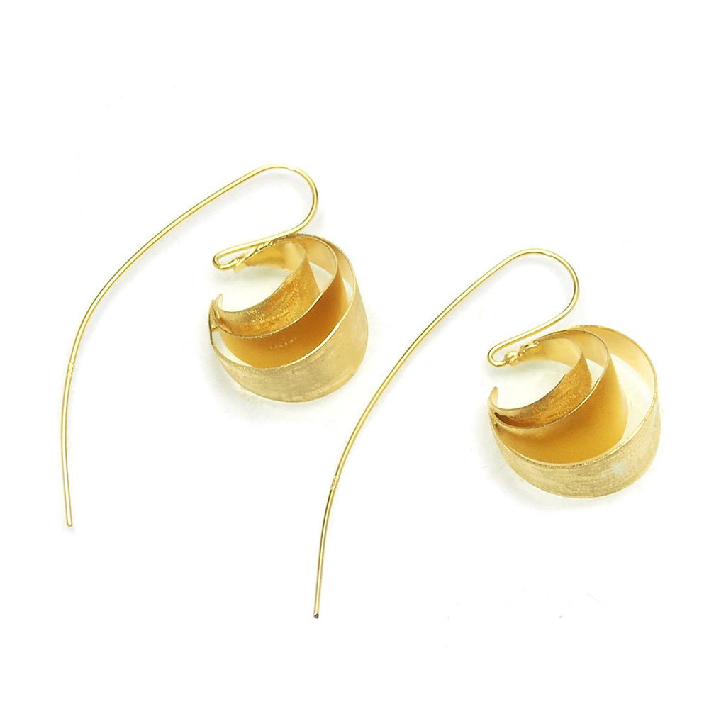 Gold Vermeil over Sterling Silver Brushed Triple Flat Crescent Moon Earrings with Hook