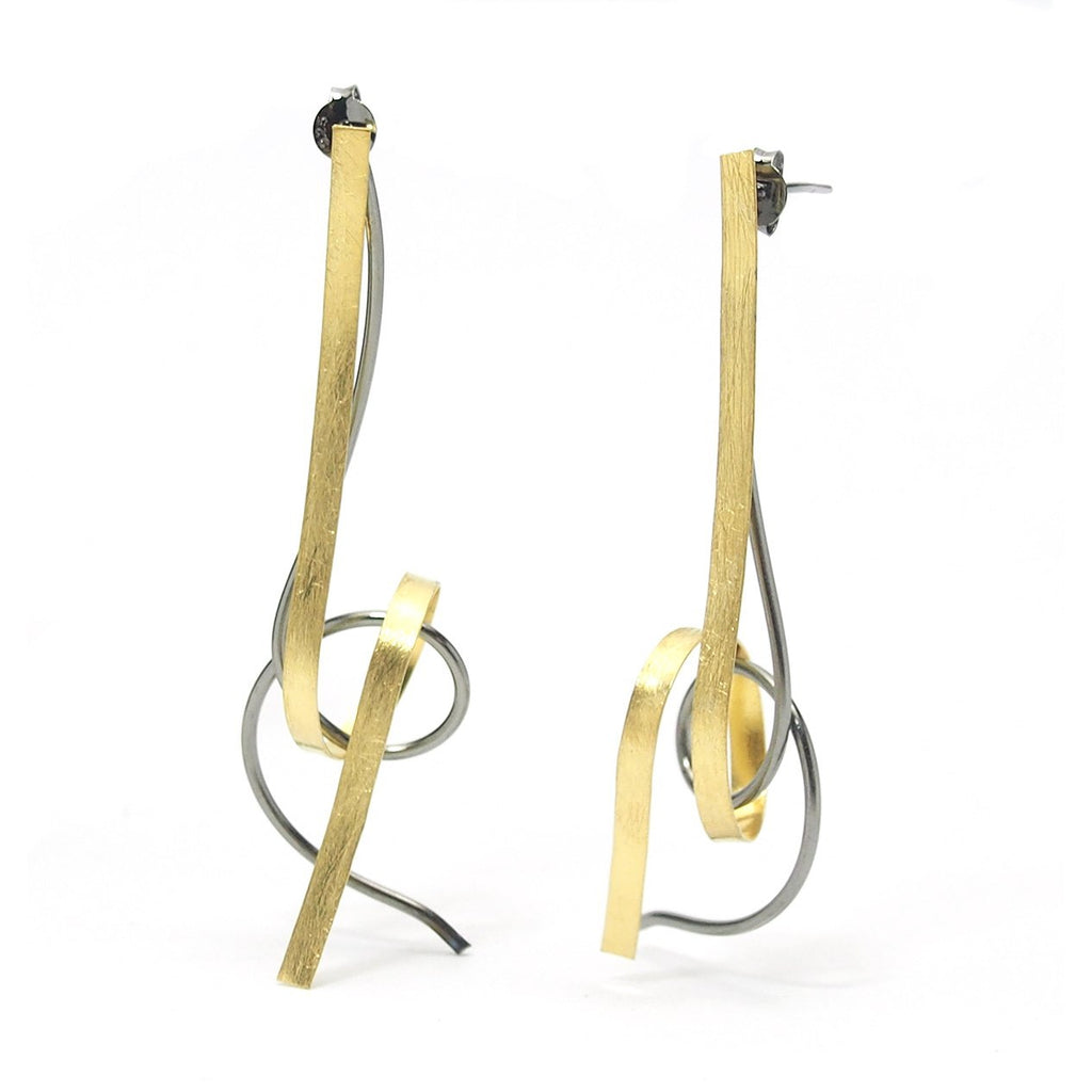 Gold Vermeil over Sterling Silver Abstract Long Post Earrings