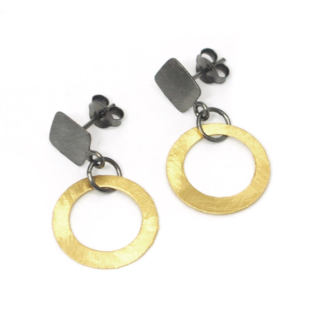 Gold Vermeil and Sterling Silver Flat Circle Earrings with Posts