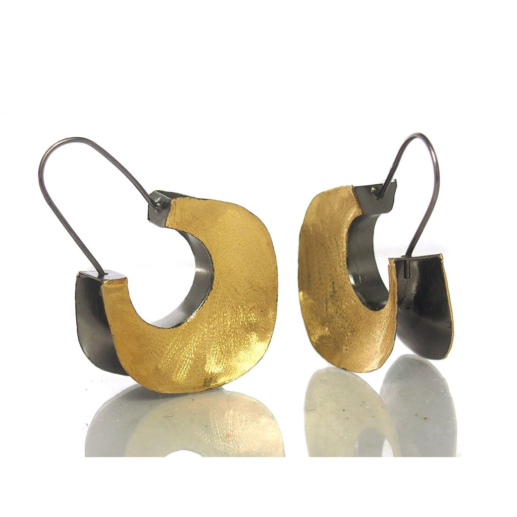 Gold Vermeil over Sterling Silver Two Toned "Fulani Style" Brushed Earrings