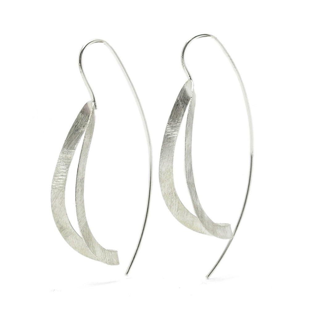 Sterling Silver Brushed Bent Oval Earrings