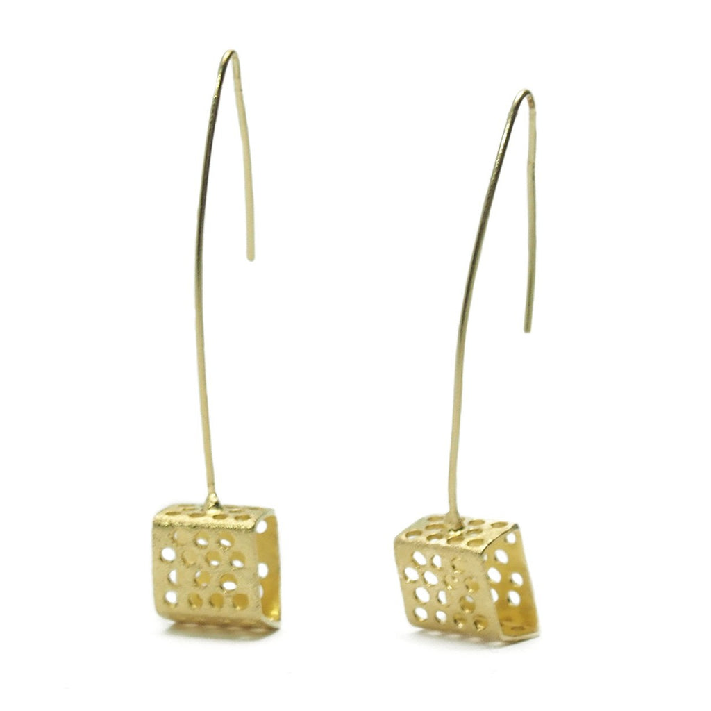 Gold Vermeil over Sterling Silver Cutout Cube Pole Earrings