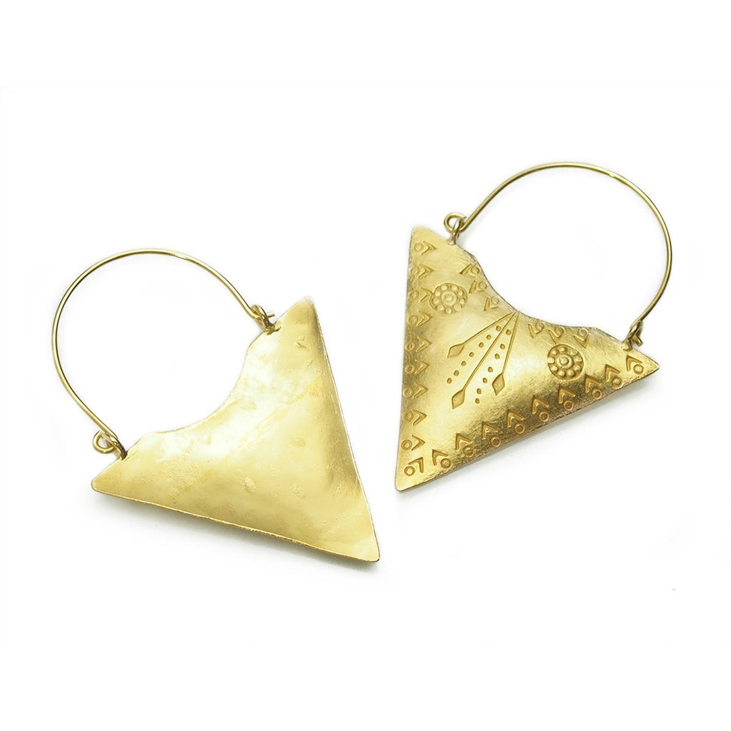 Gold Vermeil over Sterling Silver Brushed and Hand Etched Pointed Purse Earrings