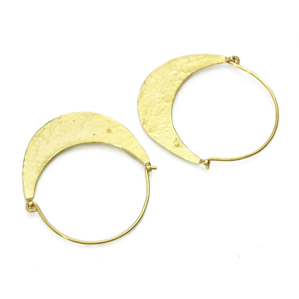 Gold Vermeil over Sterling Silver Hand Hammered Flat Half Moon Hoop Earrings