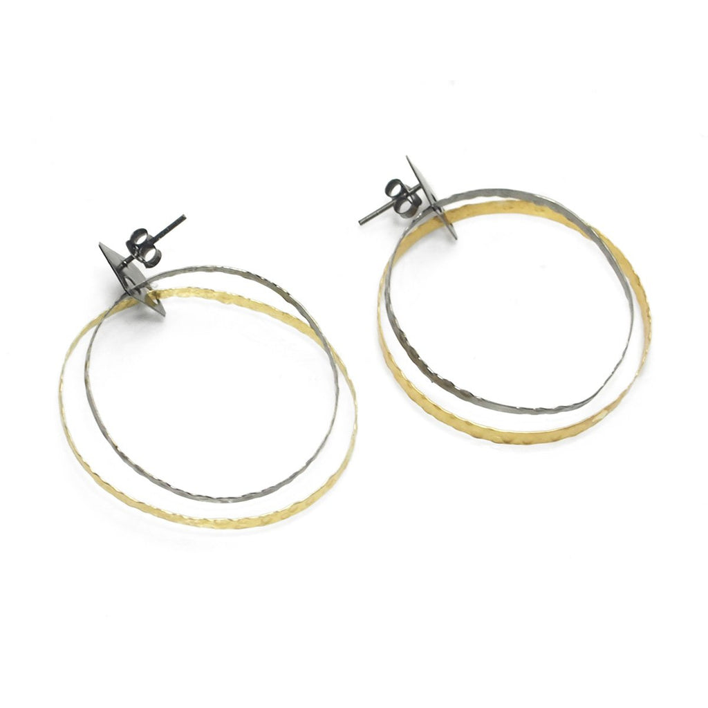 Gold Vermeil over Sterling Silver Hammered Double Hoop Earrings with Post