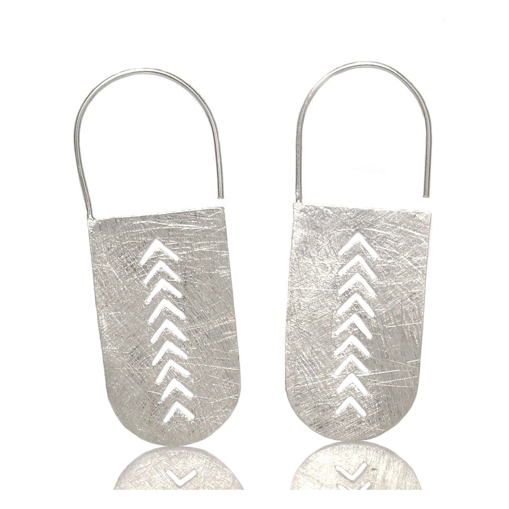Sterling Silver Brushed Long Basket Earrings