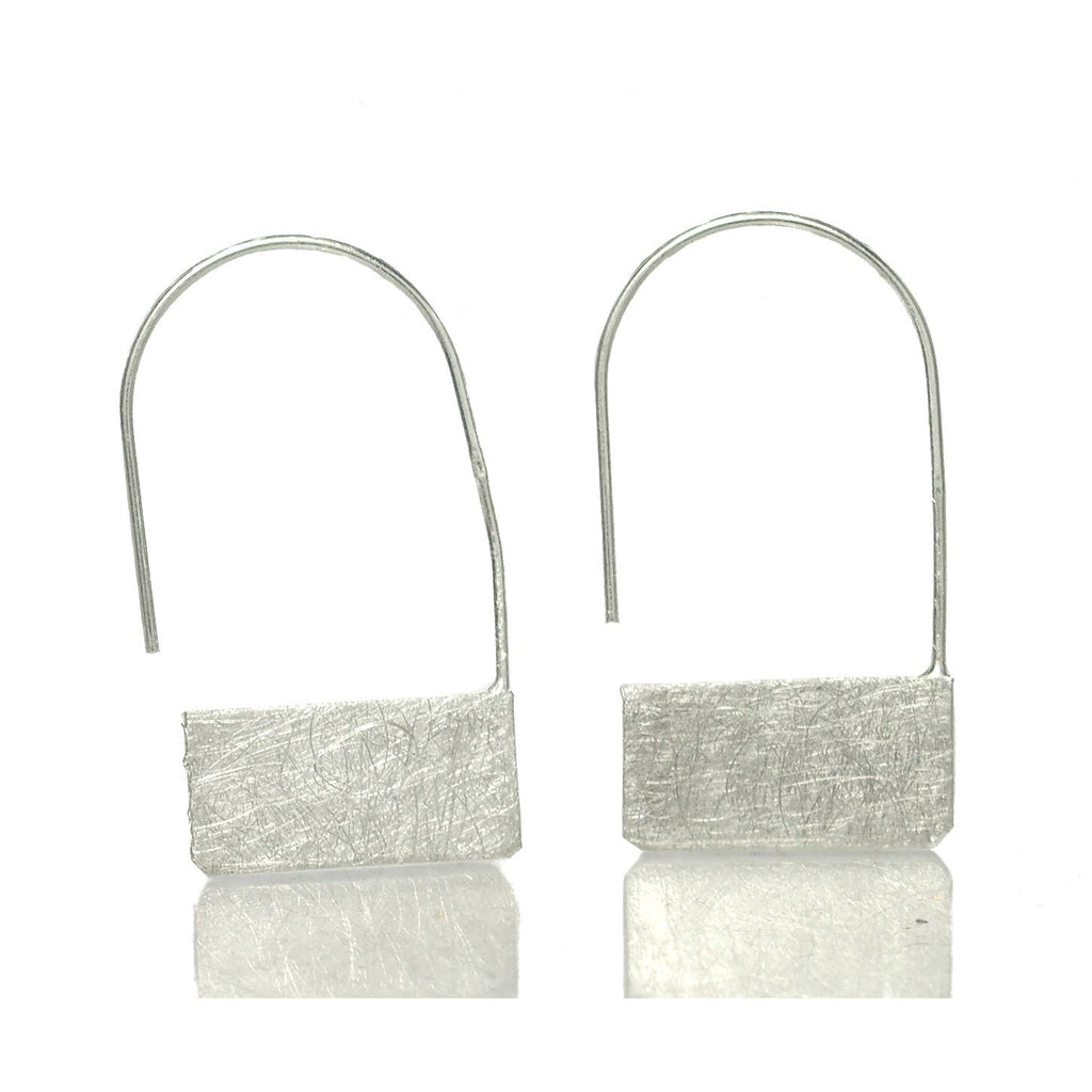 Sterling Silver Brushed Rectangle Purse Earrings