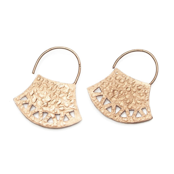 Rose Gold (18K) Brushed Hammered Cutout Basket Earrings