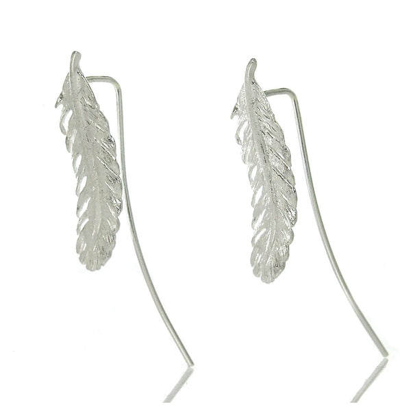 Sterling Silver Brushed Feather Earrings