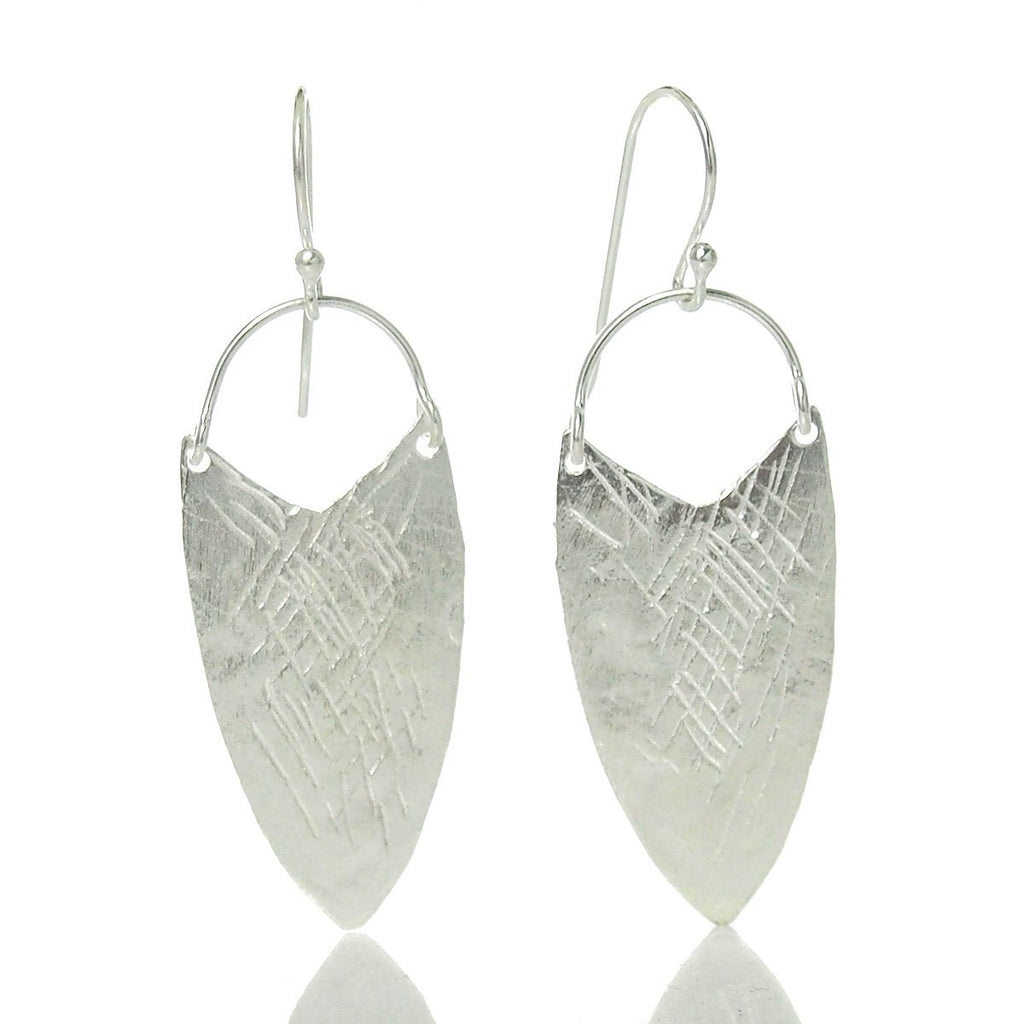 Sterling Silver Brushed Etched Shield Earrings