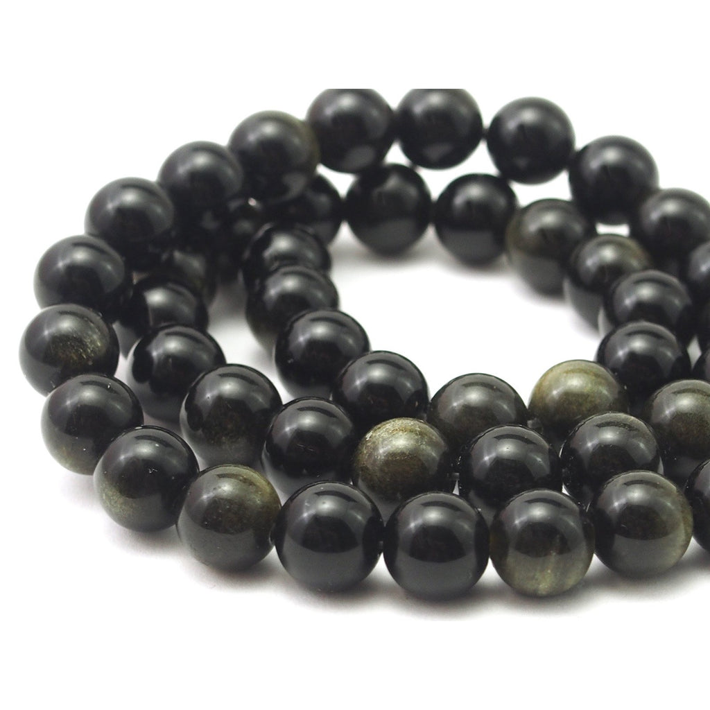 Obsidian Golden Smooth Rounds 8mm Strand