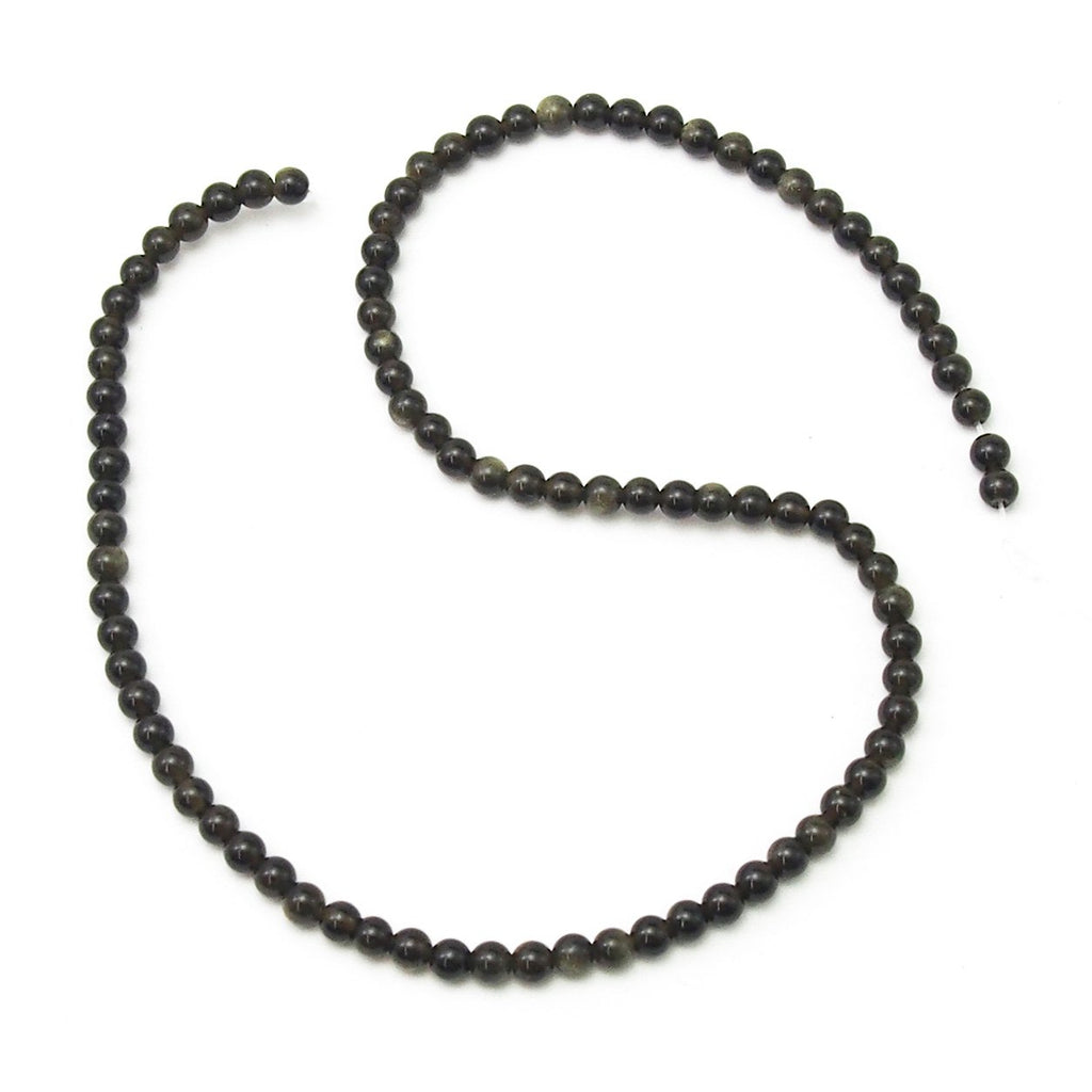 Obsidian Golden Smooth Rounds 5mm Strand