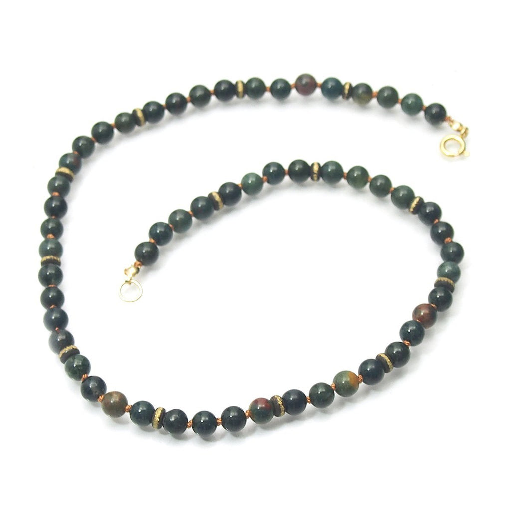 Bloodstone Smooth Rounds Knotted Necklace 6mm with Gold Filled Spring Clasp