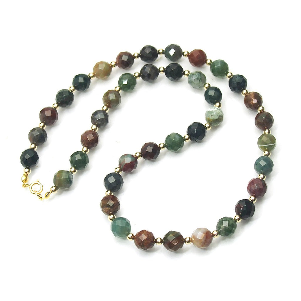 Bloodstone Faceted Rounds Necklace 10mm with Gold Filled Spring Clasp
