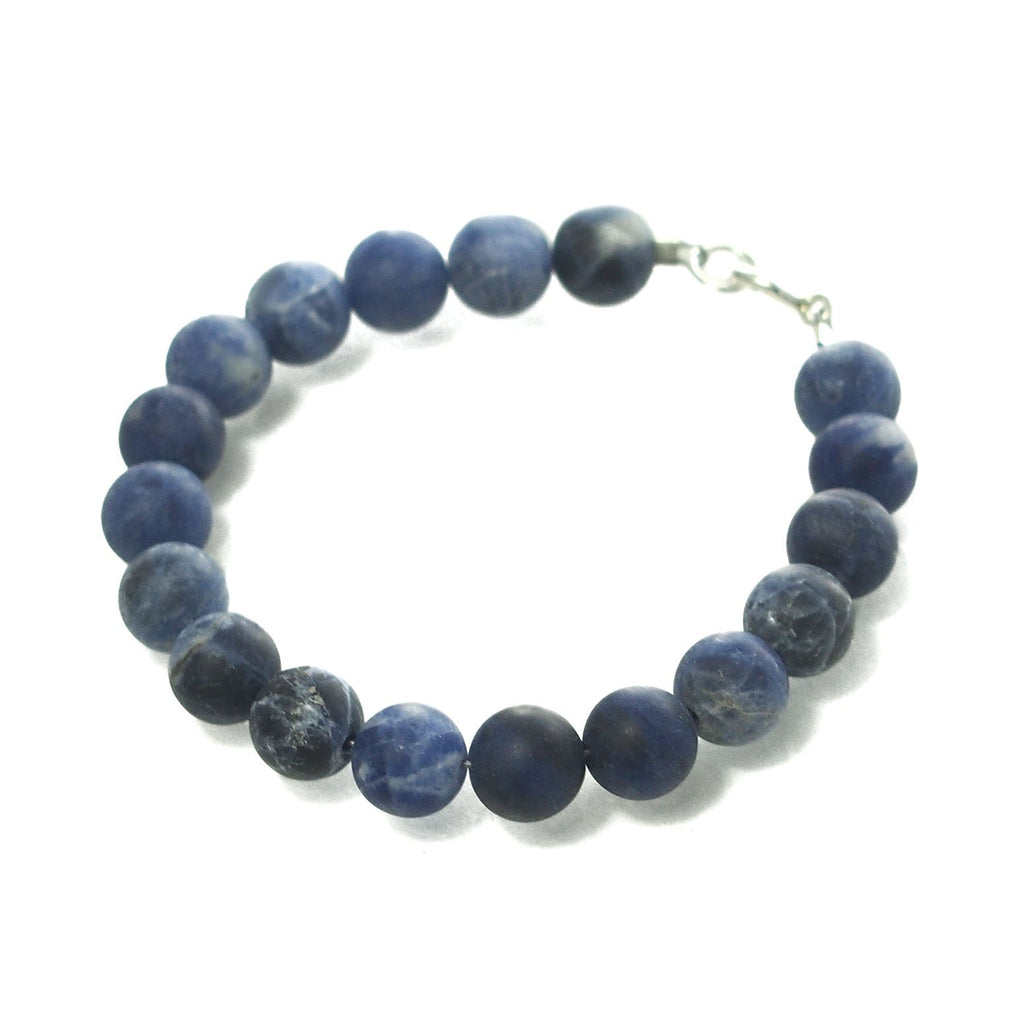 Sodalite Matte 8mm Smooth Round Bracelet with Sterling Silver Spring Ring Clasp