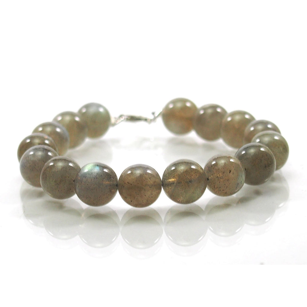 Labradorite 10mm Smooth Round Bracelet with Sterling Silver Trigger Clasp