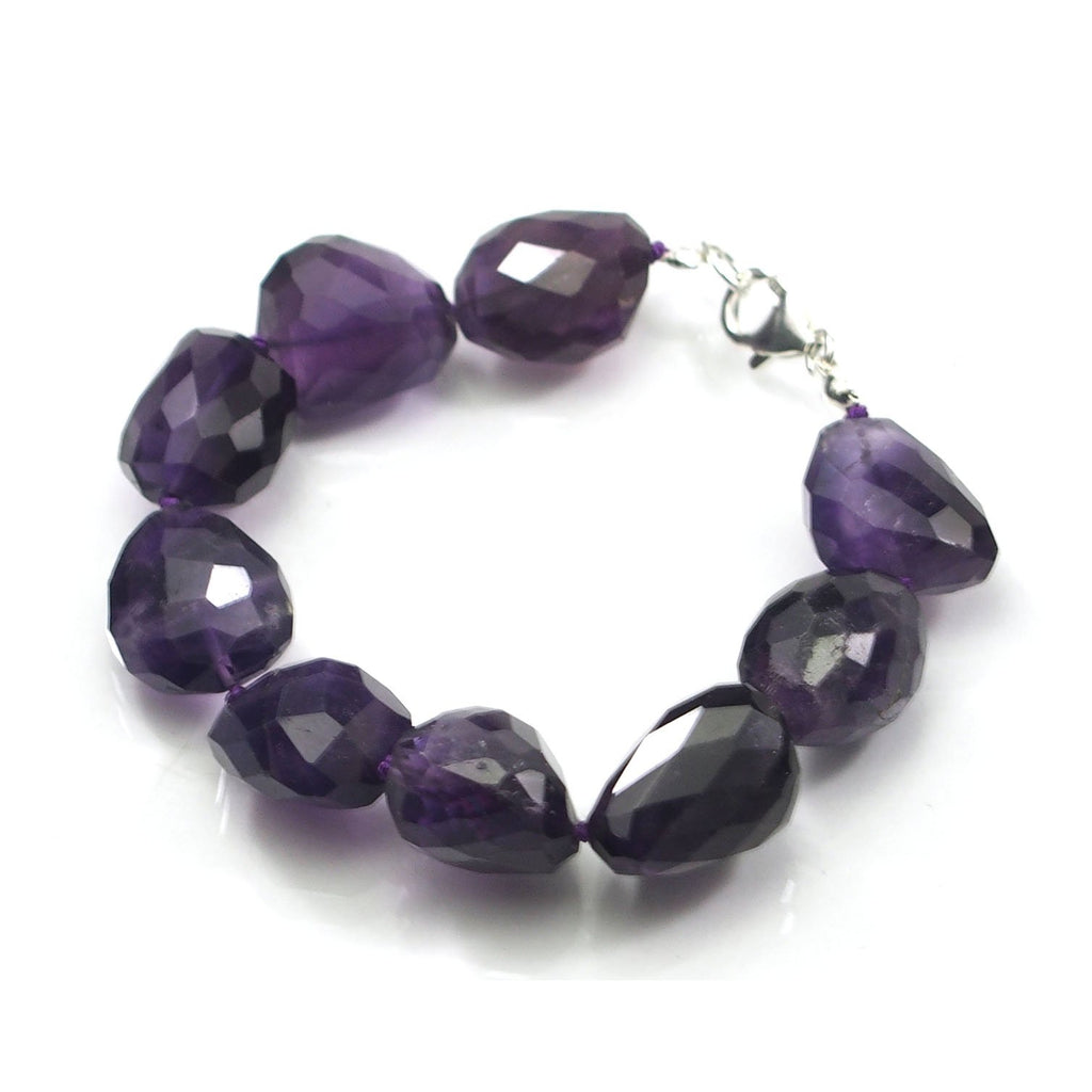 Faceted Amethyst Nugget Bracelet with Sterling Silver Trigger Clasp 15-17mm