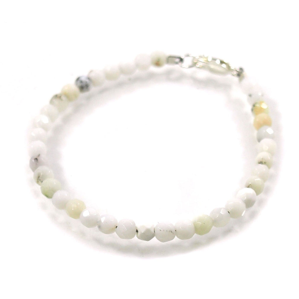 White Opal 4mm Faceted Round Bracelet with Sterling Silver Lobster Clasp