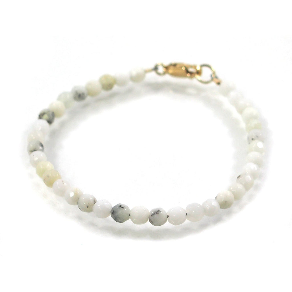 White Opal 4mm Faceted Round Bracelet with Gold Filled Lobster Clasp