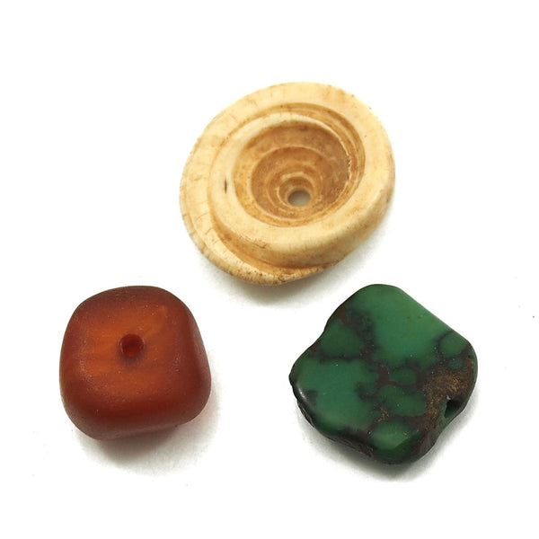 Tibetan Rare Fine Dowry Bead Set; Turquoise, Conus Shell and Amber