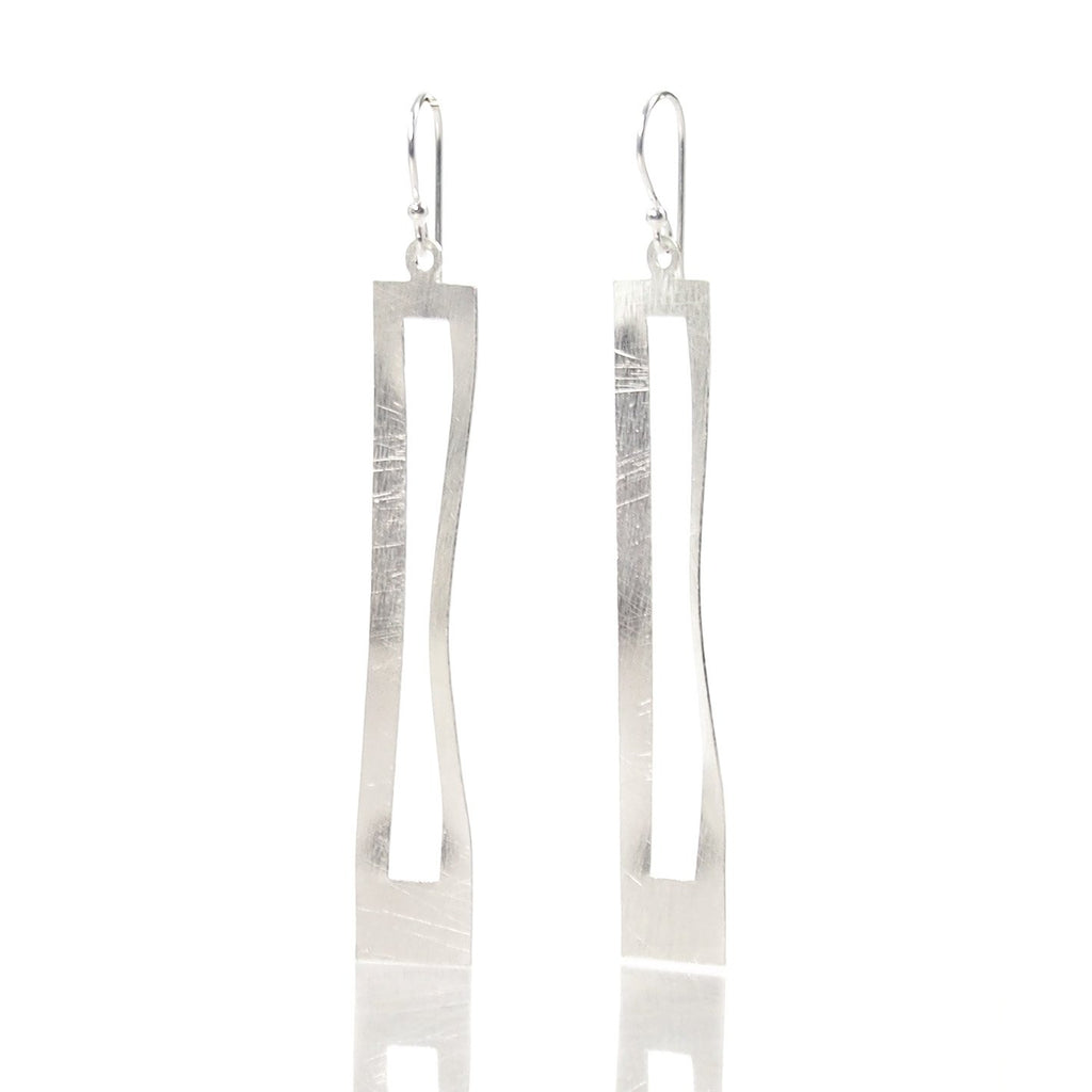 Sterling Silver Brushed Rectangle Cutout Earrings