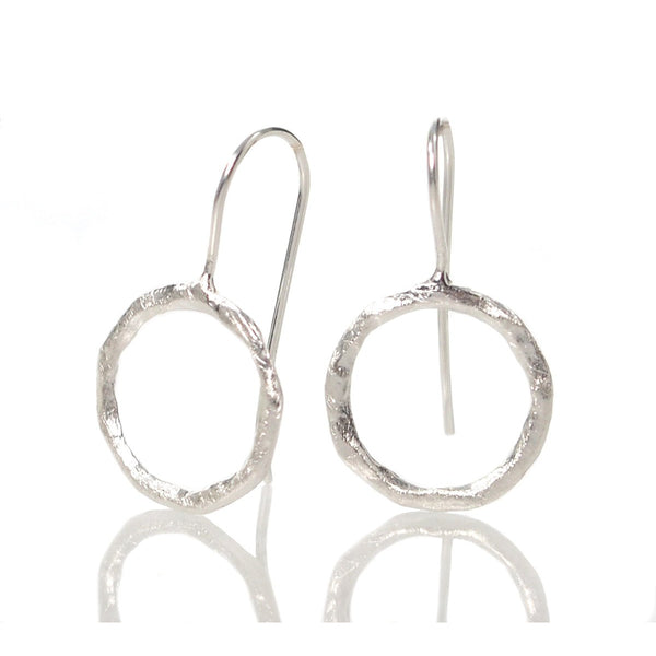 Sterling Silver Brushed Circle Earrings