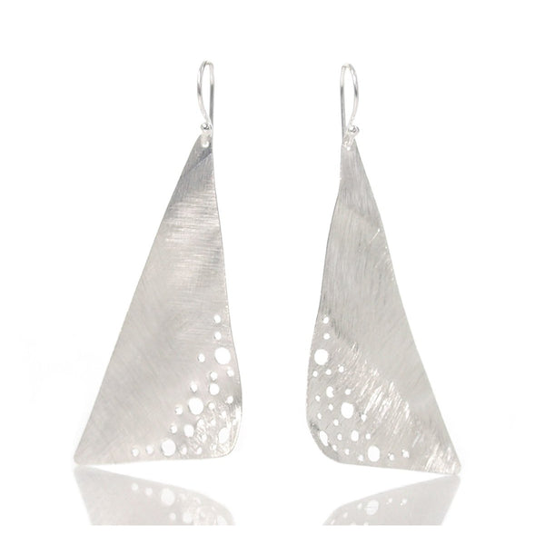 Sterling Silver Brushed Sail with Circle Cutout Earrings