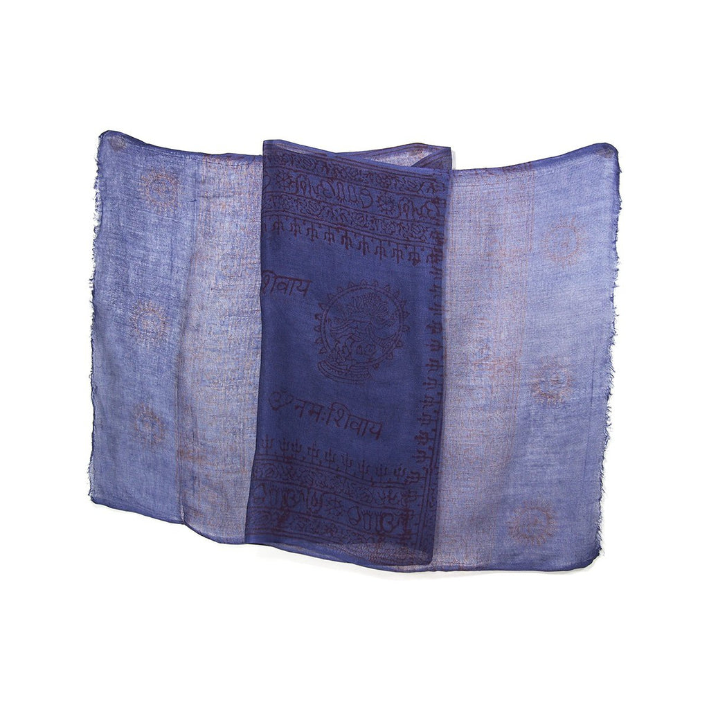 Dancing Shiva Printed Cotton Scarf, Dark Blue