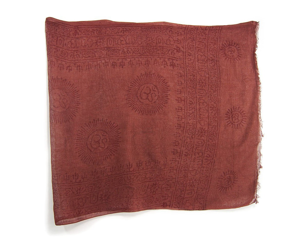 Om Printed Cotton Scarf, Brown