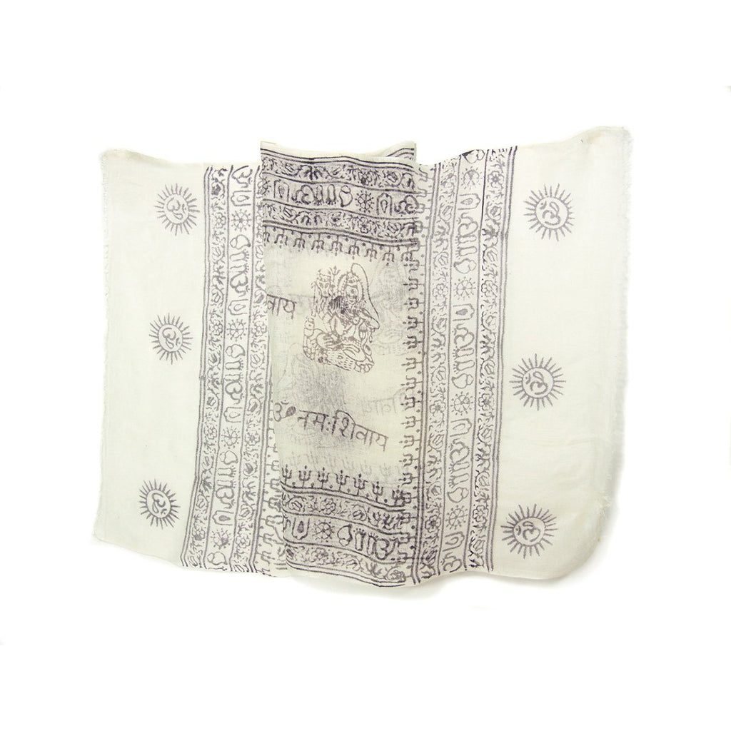 Shiva Printed Cotton Scarf, White