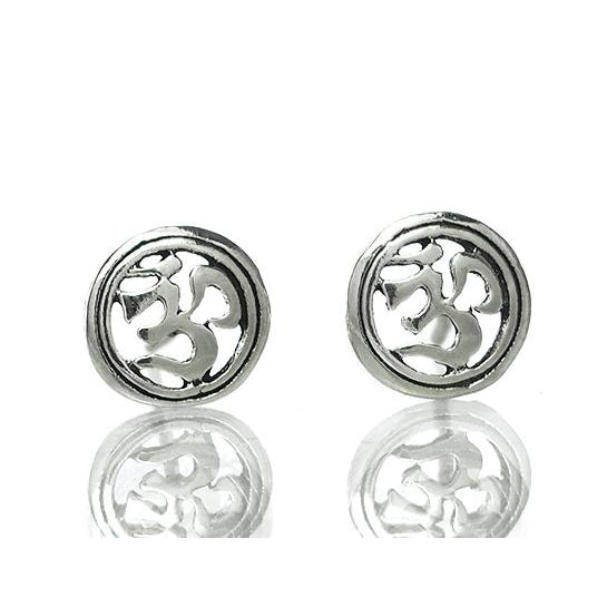 Sterling Silver Ohm in Circle Stud Earrings