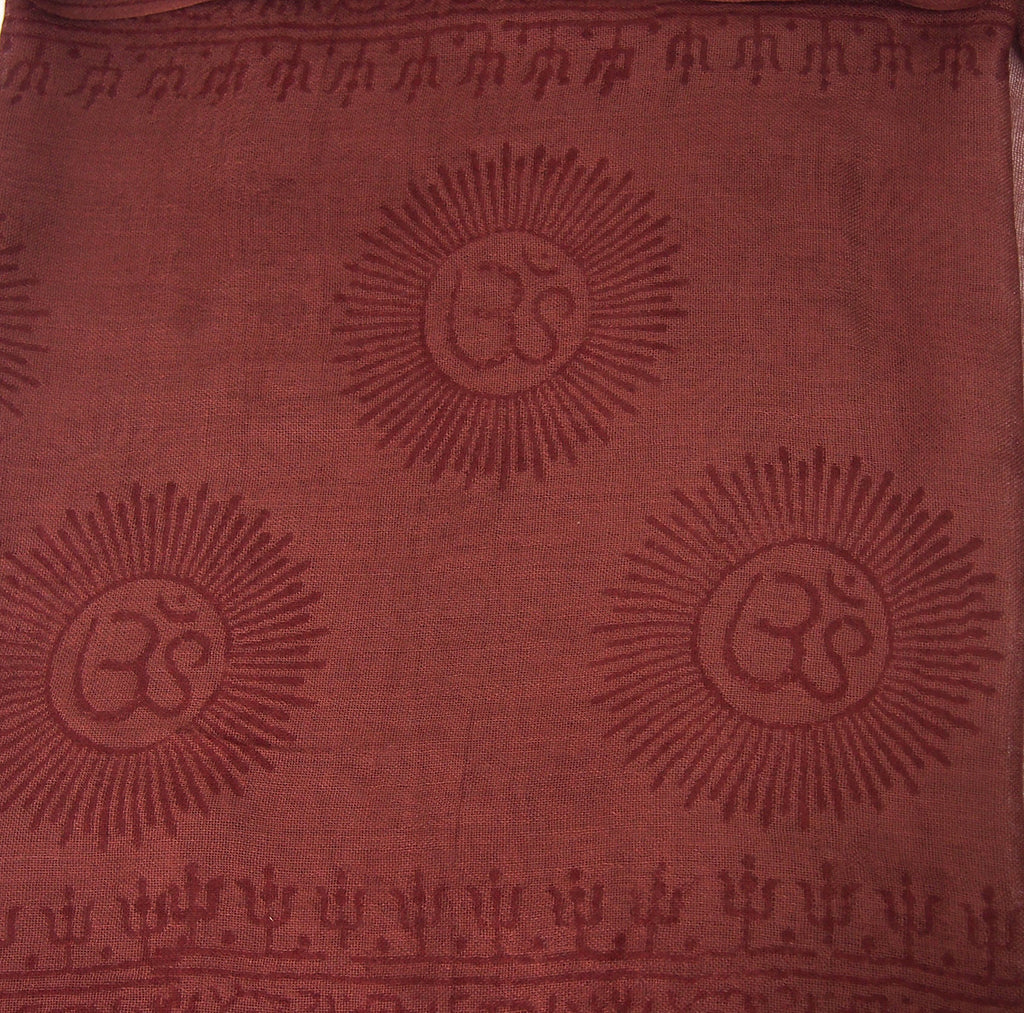 Om Printed Cotton Scarf, Brown